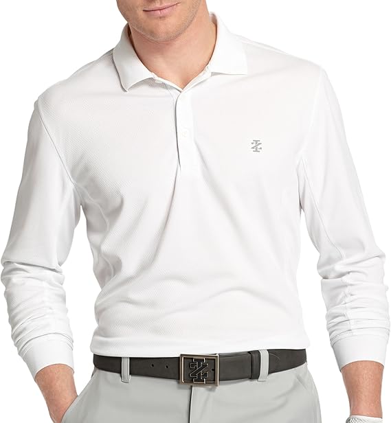 IZOD Men's Long Sleeve Athletes Pieced Golf Polo, Blanco brillante, X