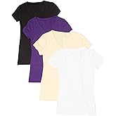 4 Pack Zenana Women's V-Neck T-shirts Med Black, White, Purple, Banana