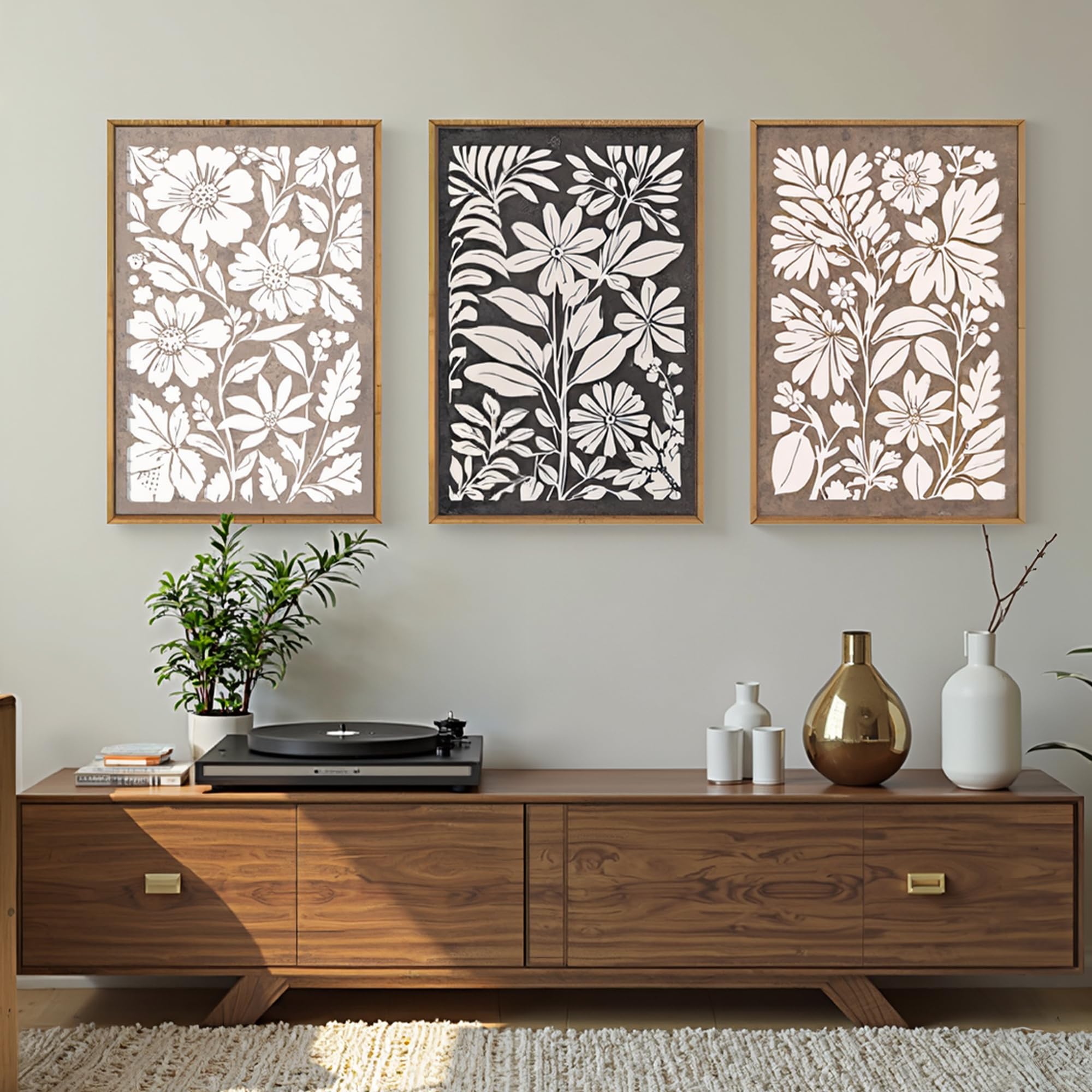 Condition photo showing New/Like New for hlniuc black brown botanical flower wall art framed, neutral minimalist wildflower wall decor set of