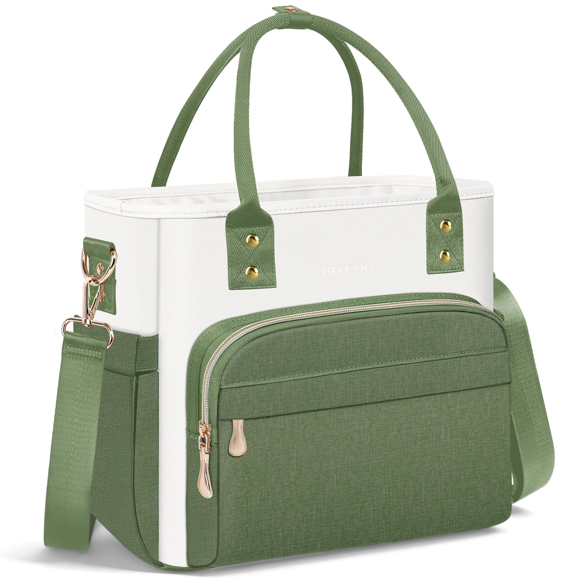 MIYCOO Lunch Bag Lunch Box Women - Leakproof Insulated Lunch Cooler Bag for Women - Large Lunch Tote Bags Adults, Green White Image