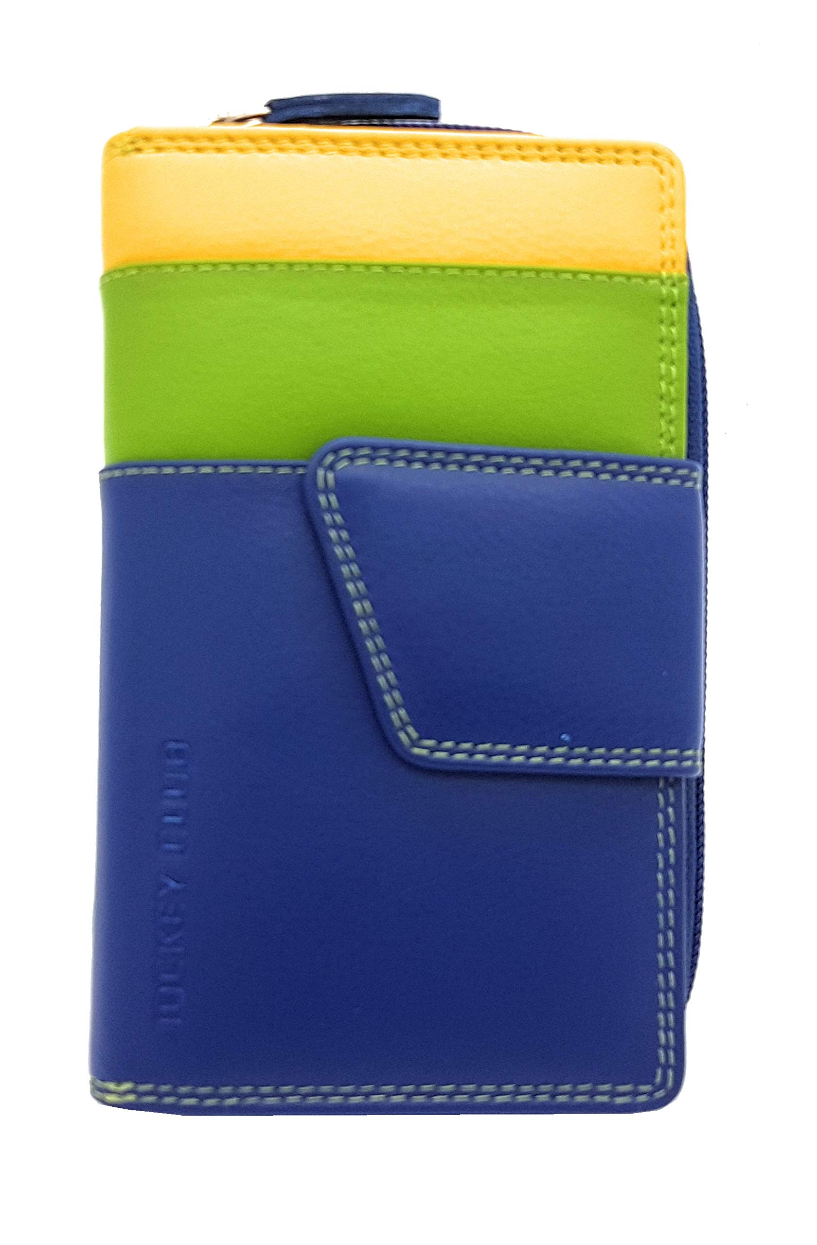 Genuine leather women's wallet with adjustable outer latch, fine calf nappa leather, Jockey Club Rio Tropic, multicoloured, colourful interior with RFID protection