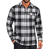 COOFANDY Mens Flannel Plaid Shirts Long Sleeve Casual Button Down Cotton Shirt with Pocket