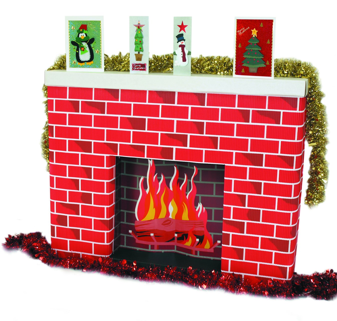 scola Creativity Inspired Life Sized 3D Paper Christmas Festive Fake Fireplace, Corobuff Corrugated, Red, 96.5 x 17.5 x 76.2 cm
