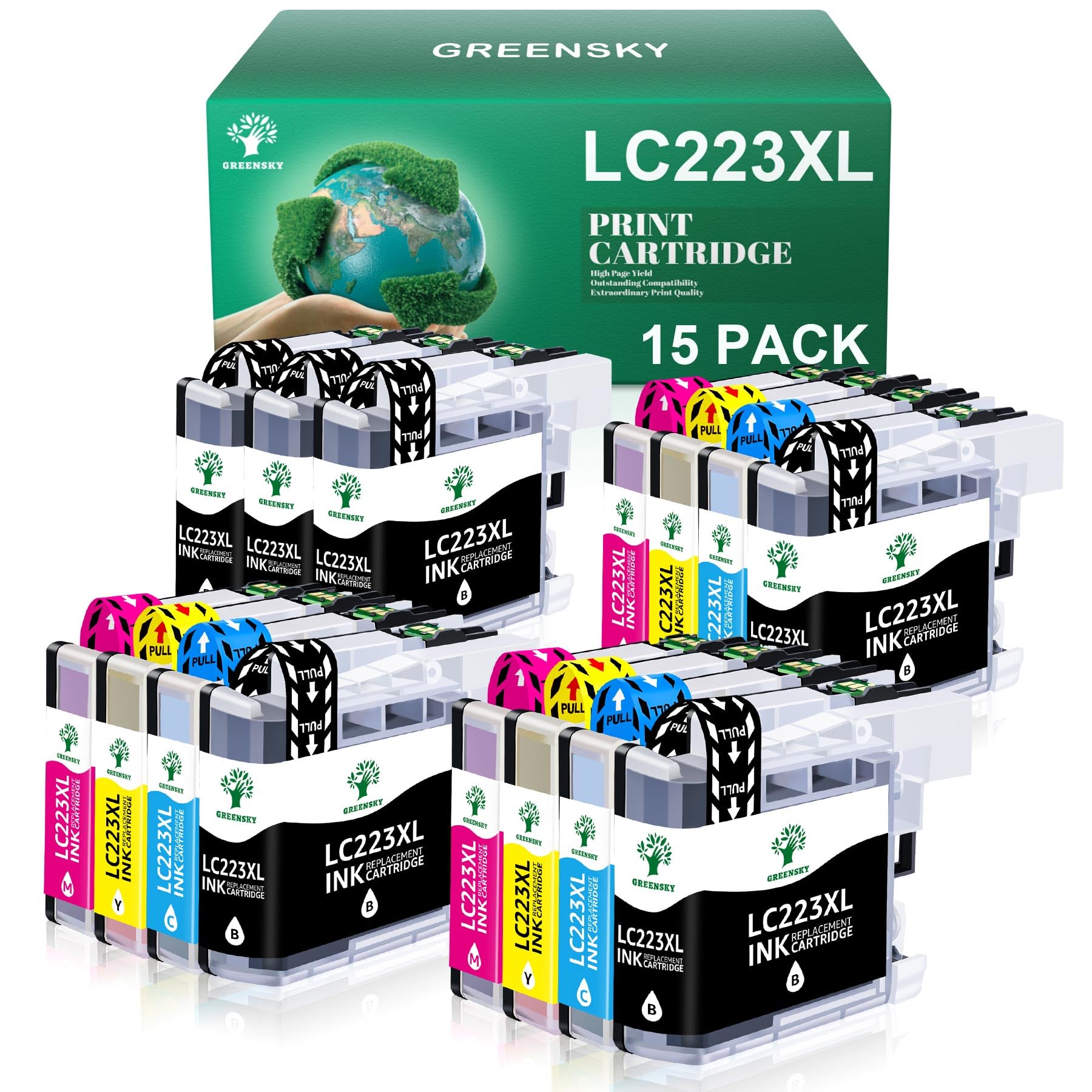 GREENSKY LC223XL Ink Cartridge Compatible Replacement for Brother LC223 for Brother DCP J4120DW MFC J4625DW MFC J4620DW MFC J4420DW MFC J5320DW MFC J480DW MFC J680DW MFC J5720DW DCP J562DW (15 Pack)