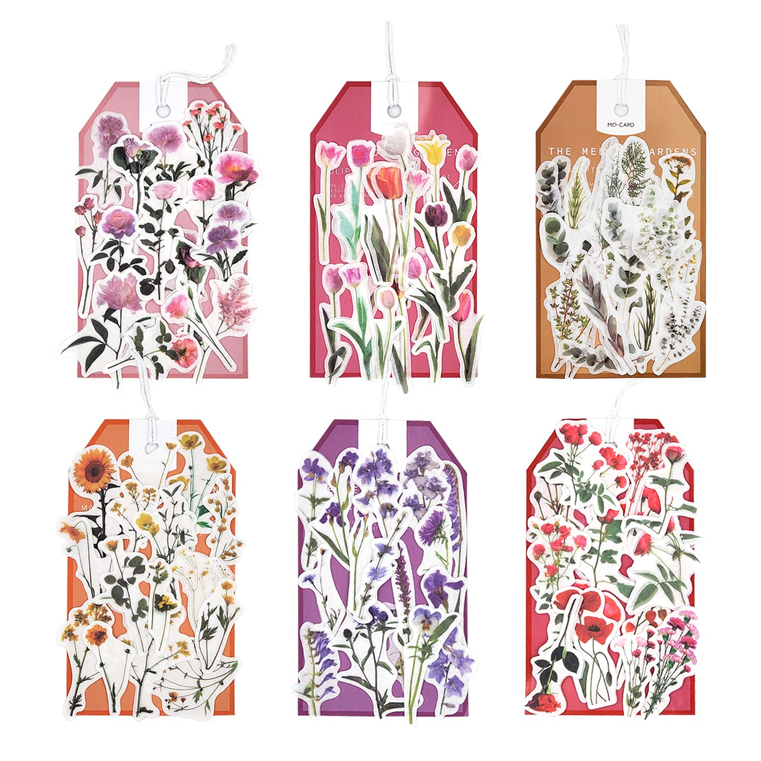 6 Packs Flower Sticker Floral Sticker Plant Sticker Botantical Sticker Scrapbooking Sticker Washi Sticker for Planner Card Making Journaling Photo Album Arts and Crafts (Blossom)