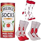 Heinz Socks for Men Teens, Pack of 3 Ketchup Baked Beans Crew Socks in Can, Soft Breathable Size 9–12, Funny Gifts for Him (Red Ketchup)