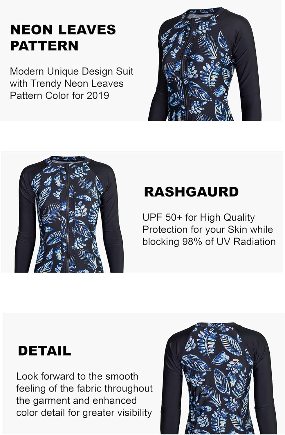 Outdoor Recreation Allez Women S One Piece Rash Guard With Leaves Pattern Front Zip Swimsuits Monokini Bathing Suits Upf 50 Water Sports