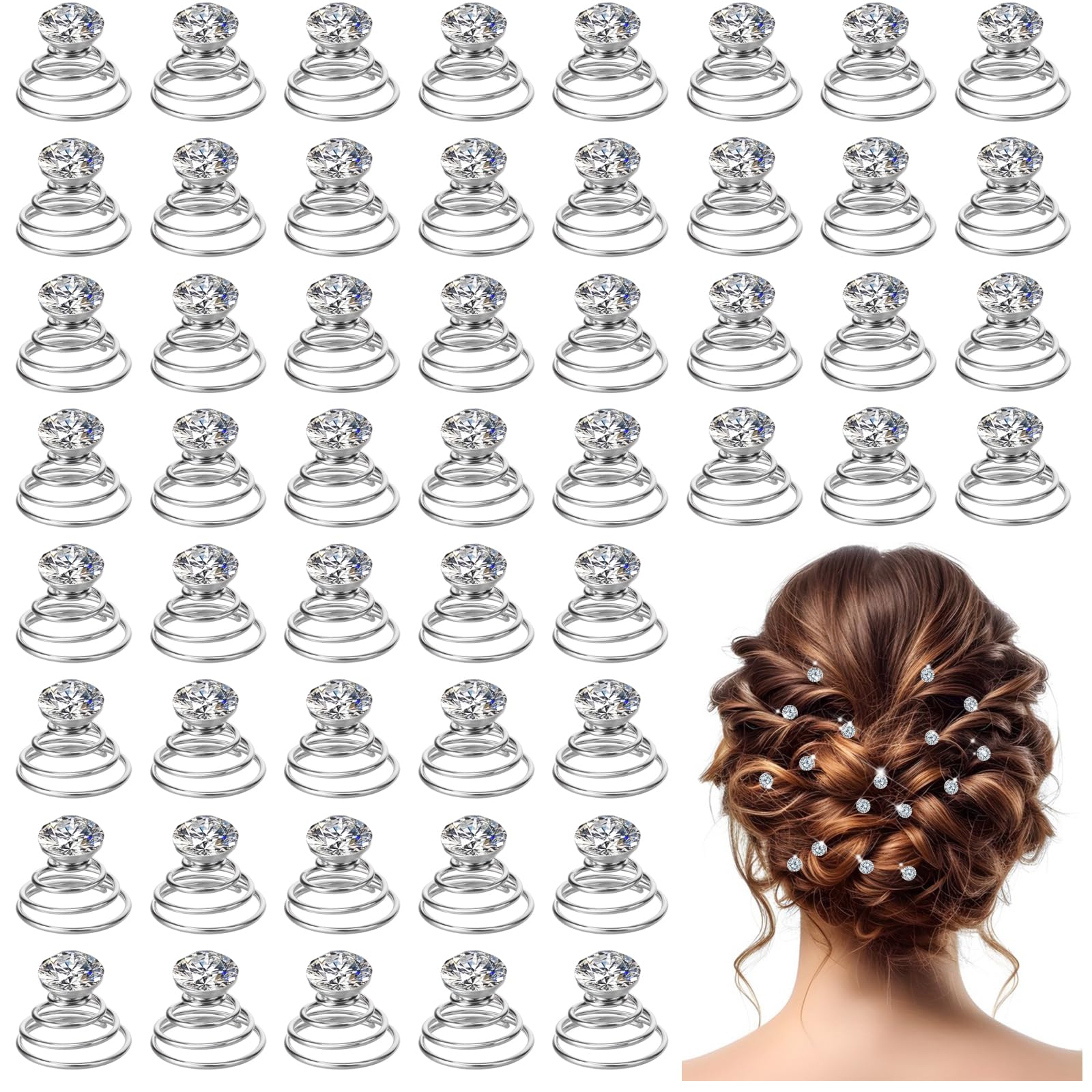 60PCS Spiral Gems Rhinestone Hair Studs Set, Crystal Rhinestone Twister Hair Gems Pearl Flower Jewels Hair Pin Diamond Spiral Twist Hairpin Wedding Hair Accessories for Wedding Party Bridal Women Prom