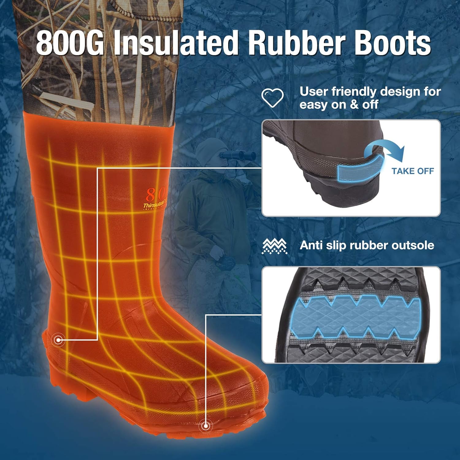 HISEA Hunting Chest Waders for Men with 800G Insulated Boots Waterproof Neoprene Bootfoot Waders : Clothing