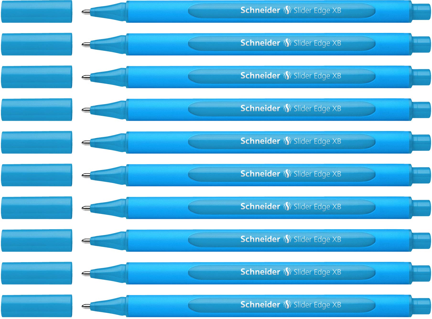 Schneider Slider Edge XB Ballpoint Pens with Caps Pack of 10 Cyan Barrel / Light Blue Ink — image 1