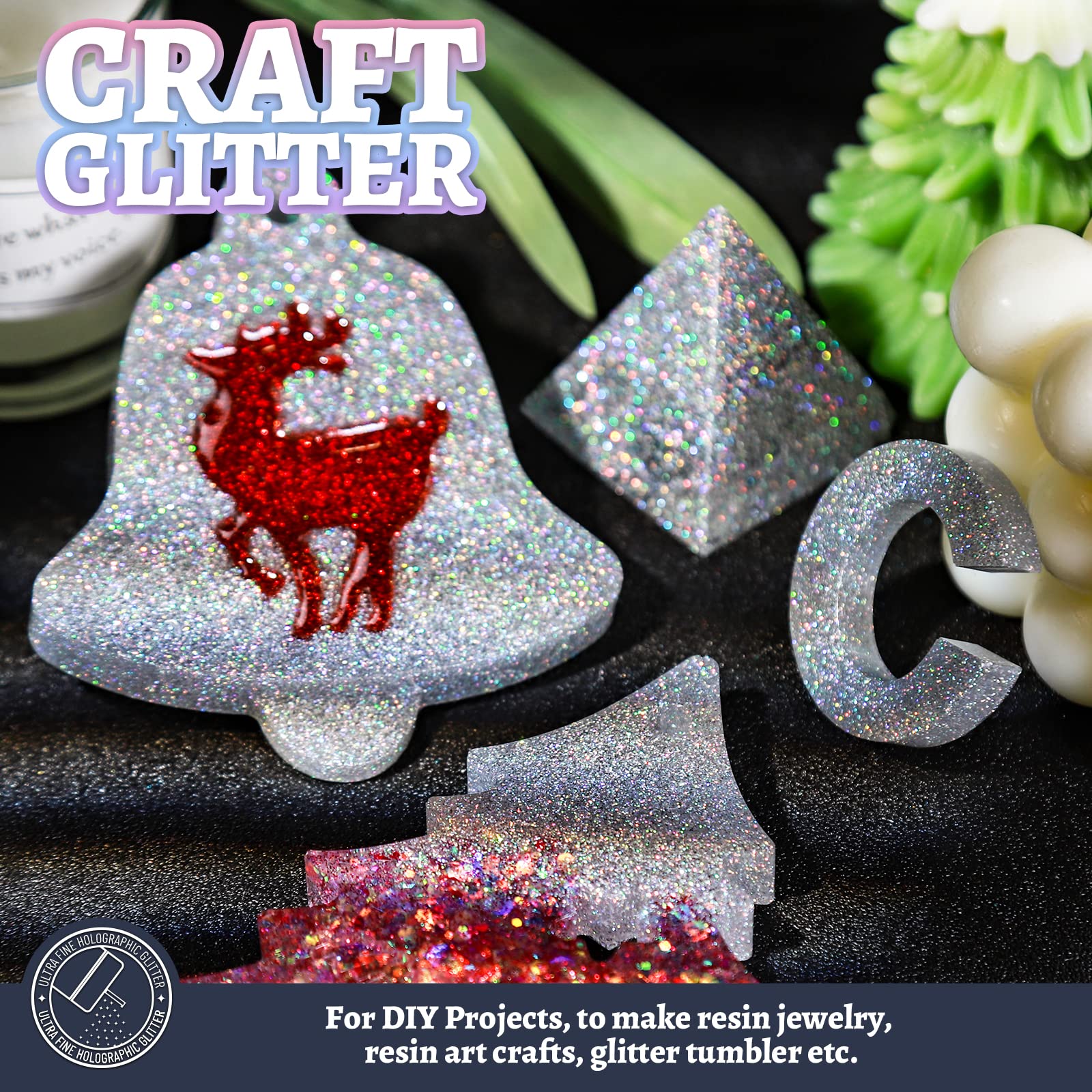 LEOBRO Silver Glitter, 180g/6.35oz Holographic Silver Fine Glitter for Resin, Crafts, Tumblers, Nail Body, DIY Party Decorations