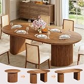 Extendable Round Dining Table for 4-8, 39in-77in Long Large Kitchen Table with Fluted Base, Space Saving Modern Farmhouse Oval Dinner Tables for Dining Room, Kitchen, Living Room, Rustic