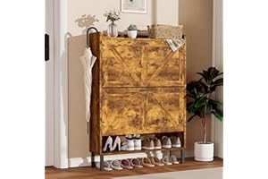 xiweot Shoe Cabinet for 24 Pairs & Size 13 - Entryway Farmhouse Narrow Slim Shoe Organizer with 2 Flip-Drawers & Solid Wood Back Panel,Hidden Shoe Rack for Front Door Entrance,Hallway(Brown)