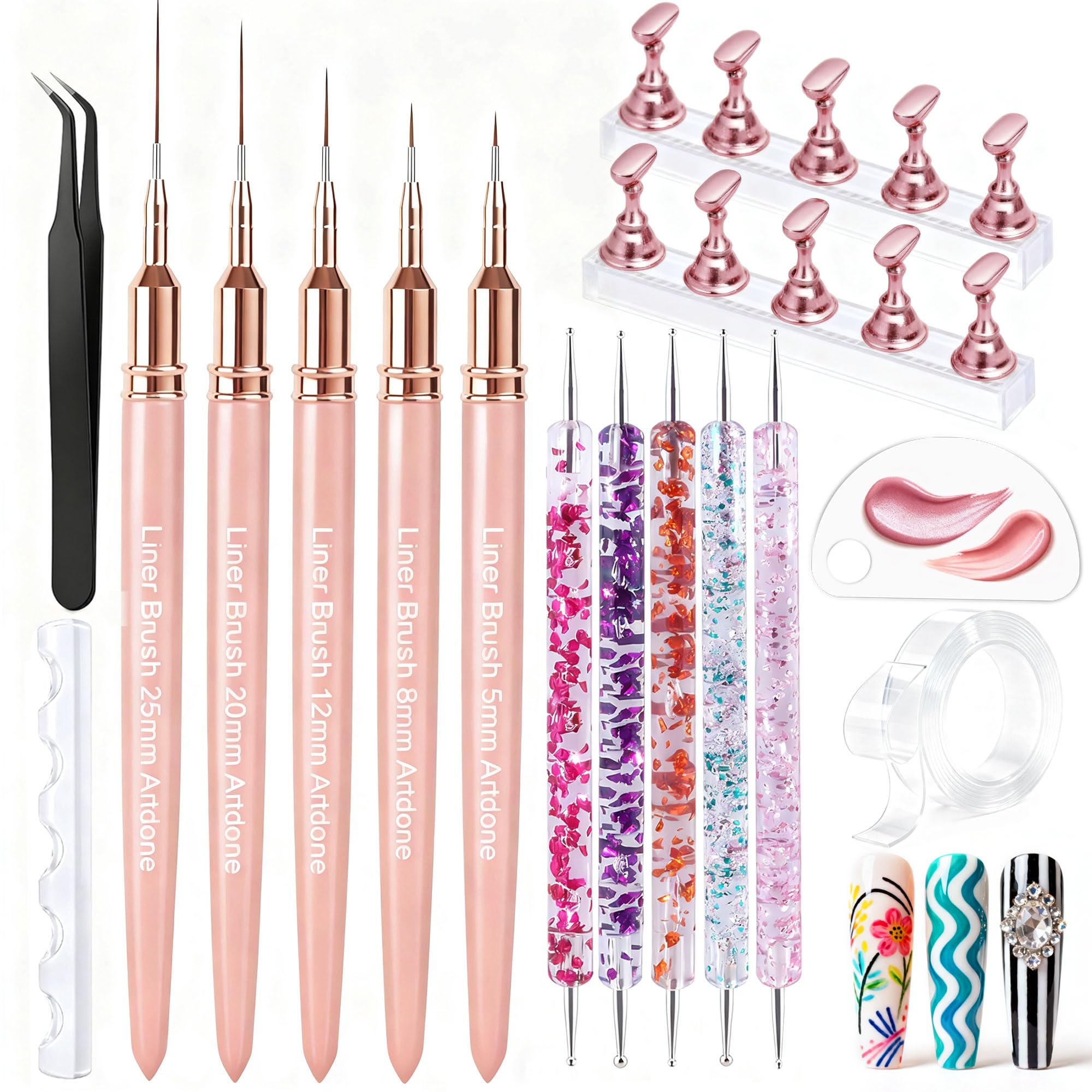 Photo 1 of Artdone Nail Art Pens And Brushes Set With Liner Paint Dotting Tools, 11PCS Black Color Nail Tools For Long Lines, Thin Details, Fine Drawing For UV Gel Polish Design Sizes 5/8/12/20/25mm