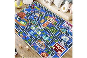 VNUVCOE Kids Car Rug Playmat Carpet, Playroom City Road Race Track Rug for Playing Cars Toys, Educational Area Rugs for Bedroom Classroom Toddlers Kids Room Safe Area Decor(Blue,2.6x3.9ft)