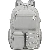 Lohol Water Resistant Daypack with Mulitiple Pockets for School Travel Outdoor College, 15.6 inch Laptop Backpack for Men and Women (Grey)
