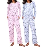 Ekouaer 2 Pack Womens Pajama Sets Long Sleeve Pjs Lounge Set Soft Comfy Sleepwear Winter Loungewear