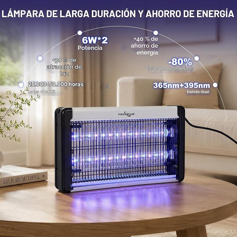 Lámpara Matamoscas, Antimosquitos Electrico, Caza Moscas, 2 * 6,5W UVA-LED Lampara para Mata Mosquitos e Insectos, Control Multi-Insecto, Potencia 3500V, Efecto 100-150 m². (1,5 m Cable)