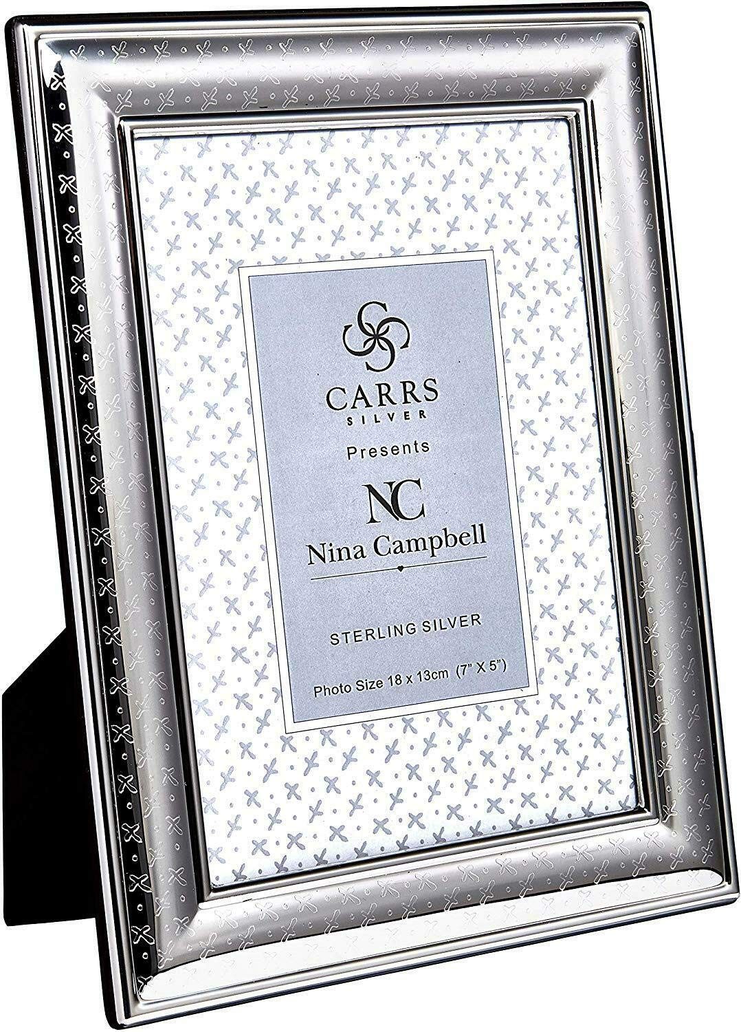 Carrs Nina Campbell Sterling Silver Sprig Engraved Photo Frame With Black Wood Back. 7" x 5"
