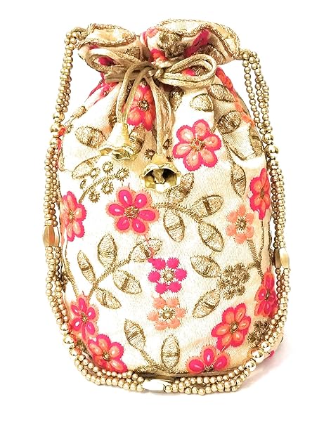 Anm Creations Women's Hand Embroidered Multi-color Potli Wallet Silk Fabric Single Potli Bag