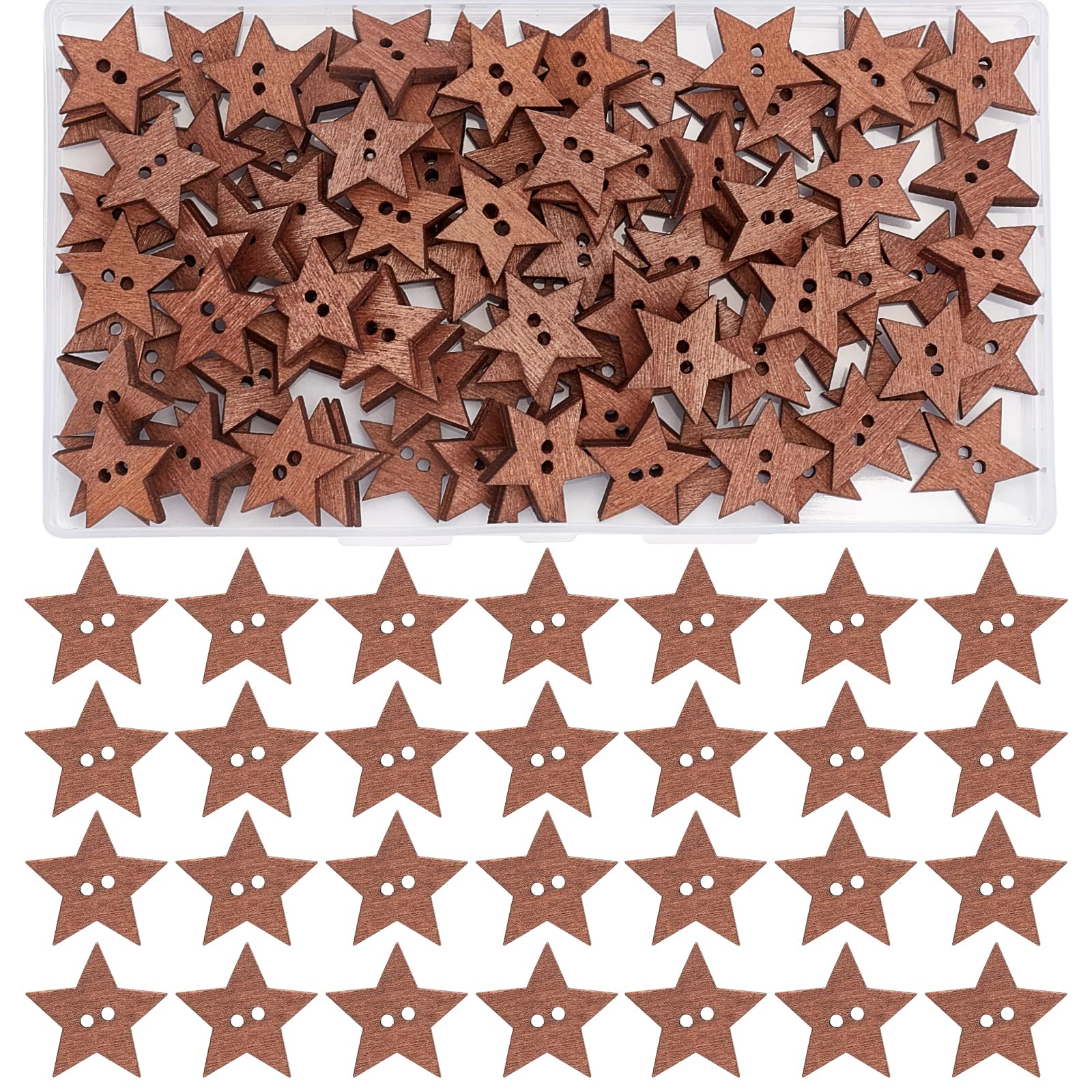 GORGECRAFT 1 Box 100Pcs Wooden Stars Buttons with 2 Holes Vintage Small Sewing Scrapbooking Craft Button Decoration for Clothes Sewing Crafting Decoration