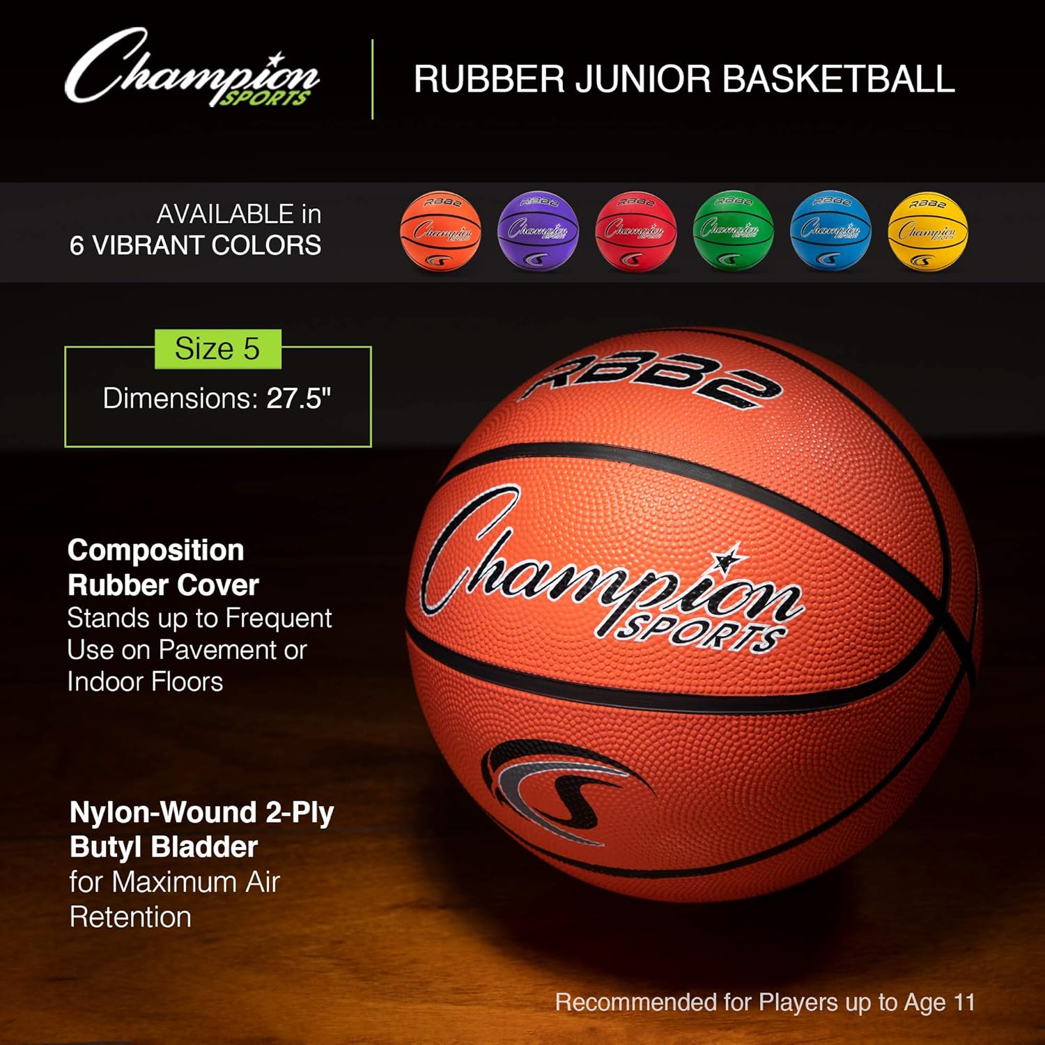 Champion Sports Rubber Junior Basketball, Heavy Duty - Pro-Style Basketballs, Various Colors and Sizes - Premium Basketball Equipment, Indoor Outdoor - Physical Education Supplies (Size 5, Purple) (RBB2PR) : Youth Basketball : Sports & Outdoors