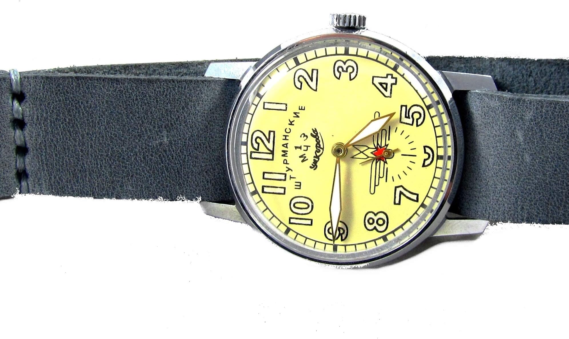 Military Pobeda Gagarin Mens Wrist Watch Aviator Vintage USSR Rare Serviced & Oiled