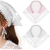 Xthrotsenk 2 PACK Hair Scarf Headband for Women Soft Head Coverings Lace Head Kerchief Non-Slip Scarves Boho Triangle Bandana Turban for Hair Styling (Pink+White)