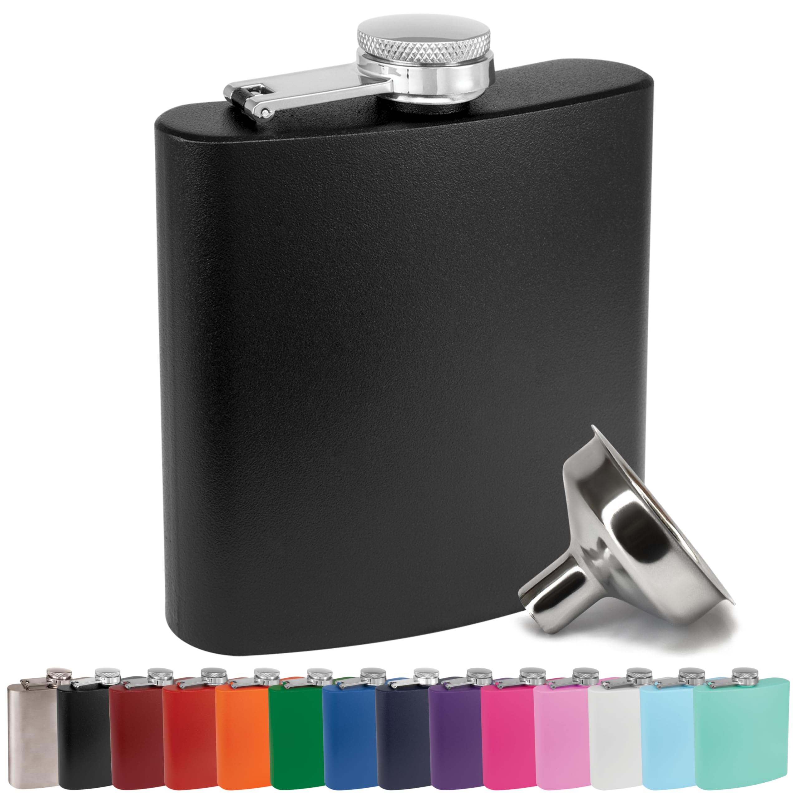 Clear Water Home Goods - 6 oz Powder Coated Stainless Steel Hip Flask - Wedding Party - Groomsman - Bridesmaid (Matte Black, 1)