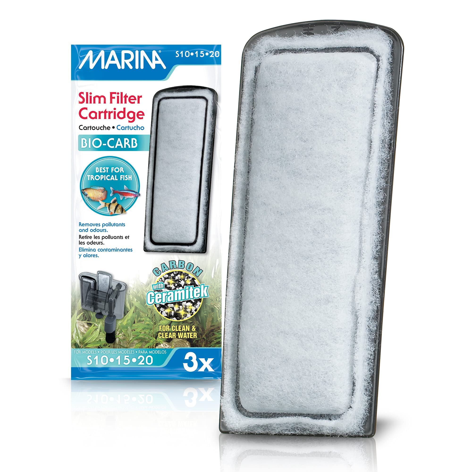 Marina Bio-Carb Carbon Slim Filter Tropical Cartridge, Pack of 3,Small