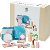 PlanToys&reg; Pretend Play Wooden Makeup Set for Kids with Mirror &amp; Lipstick | mirror lipstick brush eyeshadow waist bag, wooden makeup set, pretend play toys, montessori role play, fine motor, toddler