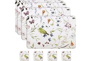 Casaido Summer Placemats Set of 4- Placemat with Coasters Heat Stain Scratch Resistant Non-Slip Waterproof Oil-Proof Washable Wipeable for Dining Patio Table Kitchen, Leather Placemats