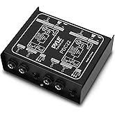 PYLE-PRO Premium Direct Injection Audio Box - Passive DI Unit Hum Eliminator w/ Input Attenuator to Connect Guitar & Bass - 1/4 Inch Impedance Transformer Connector to Balanced & Unbalanced XLR-PDC22 , Black