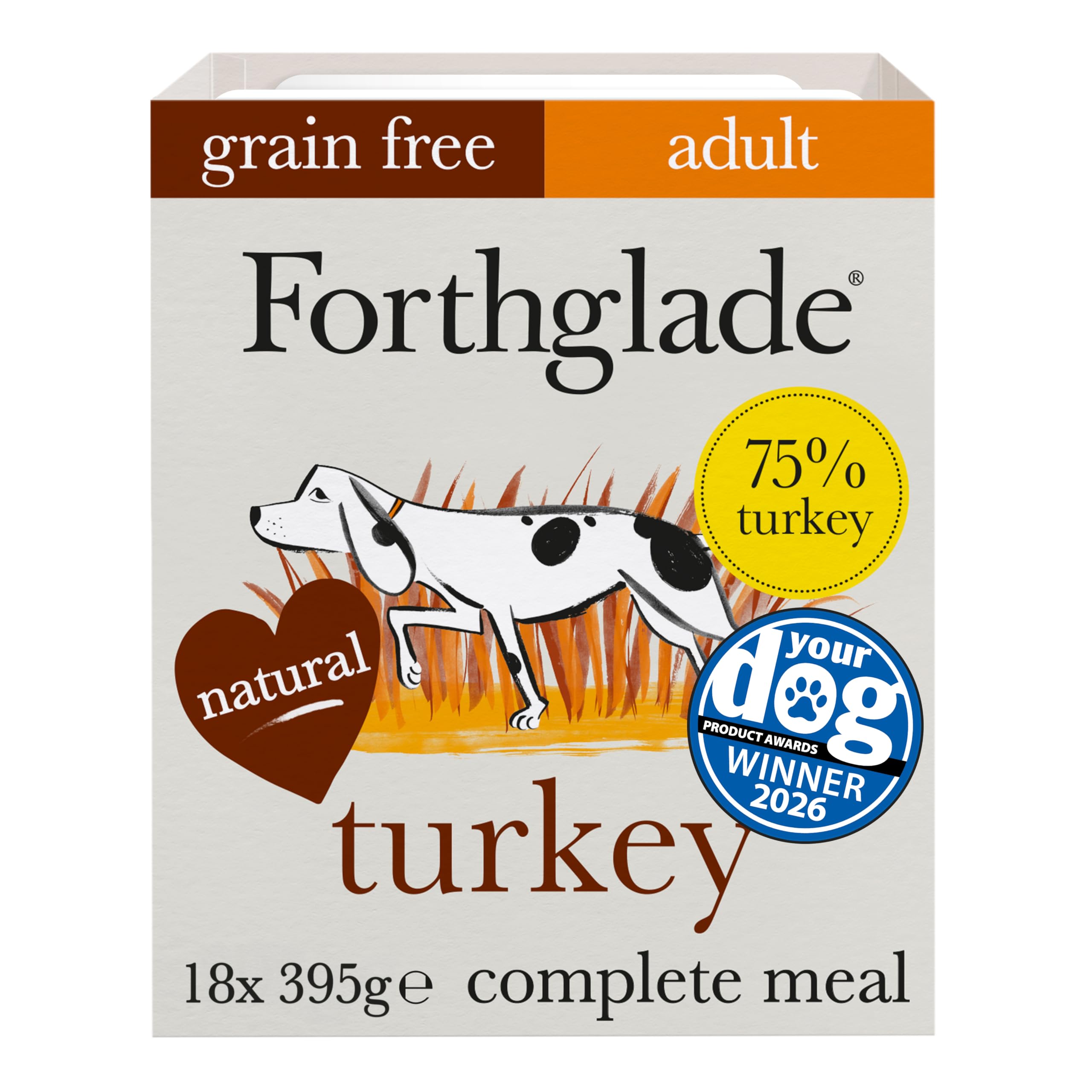 Forthglade Wet Dog Food (18 x 395g Trays) - Grain Free & Hypoallergenic Dog Food, Adult 1 Year+, Turkey with Vegetables, Complete Stomach Sensitive Meals with Natural Ingredients