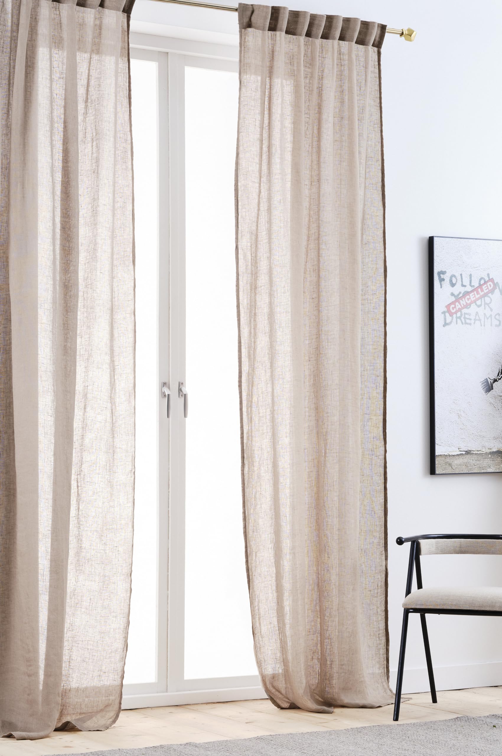 JOTEX Ellen Multifunctional Curtain, Semi-Transparent Linen Curtains for the Living Room (Set of 2), Khaki Grey, 250 cm