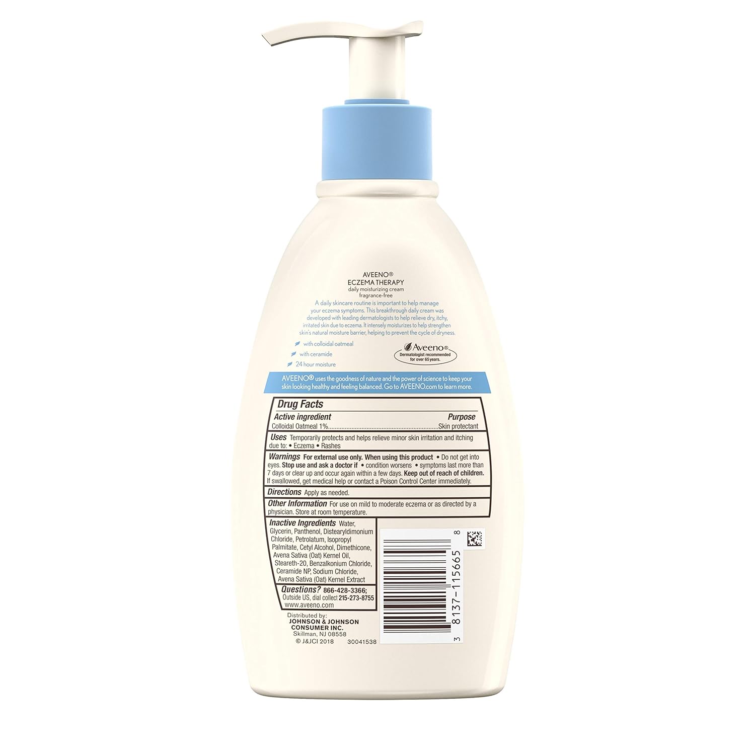 Aveeno Eczema Therapy Daily Moisturizing Cream for Sensitive Skin, Soothing Lotion with Colloidal Oatmeal for Dry, Itchy, and Irritated Skin, Steroid-Free and Fragrance-Free, 12 fl. oz: Beauty