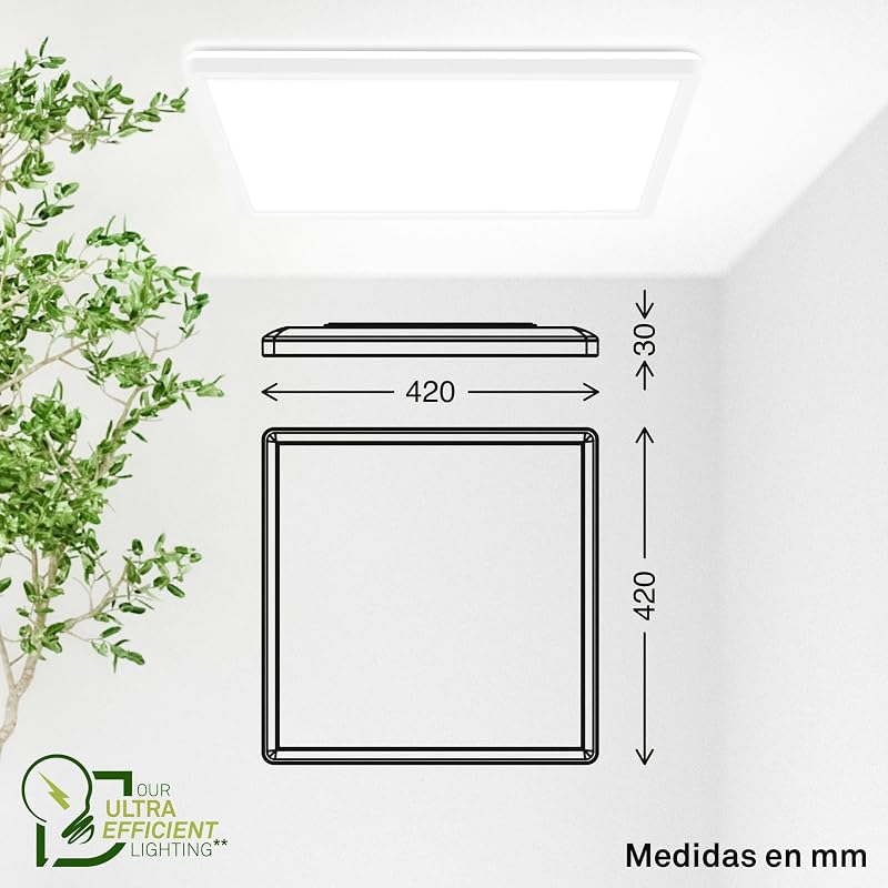 - Lámpara techo LED, CEE A fuente de luz, 14,2 W 3000 lm, diseño extraplano, luz indirecta, panel luminoso moderno, iluminación salón, cocina,dormitorio, pasillo, 42x42x3 cm, blanco