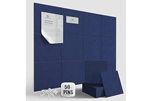 TSJ OFFICE TSJOFFICE Large Cork Board for Wall - 48" x 36" Bulletin Board with 50 Pushpins for Office Decor, Pin Board 12 Pack Felt Wall Tiles with Safe Removable Adhesive Tabs, Corkboard for Home - Navy Blue
