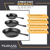 nuovva Pre-Seasoned Cast Iron Skillet 3-Piece Set 6in 8in 10in Frying Pan view 2