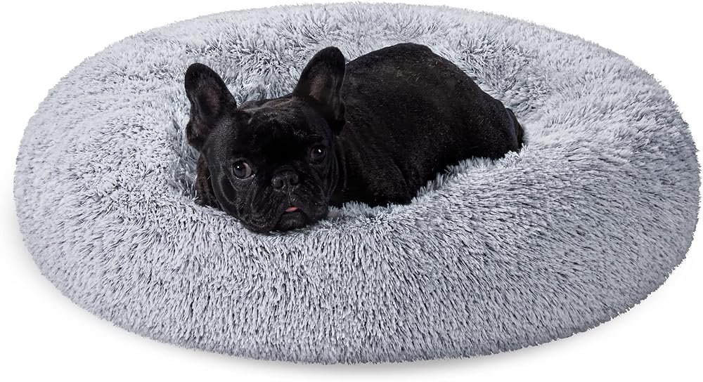 Feandrea Round Donut Dog Bed 70 cm Grey Ombre Plush Cushion Removable