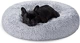 Feandrea Round Donut Dog Bed 70 cm Grey Ombre Plush Cushion Removable