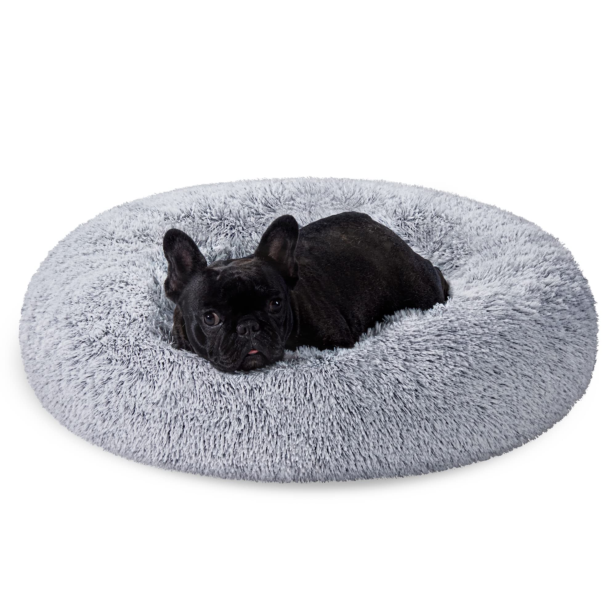 Feandrea Dog Bed, Round Donut Bed, Sofa, Removable and Washable Central Cushion, Soft Plush Fabric, Diameter: 70 cm, Grey Ombre-Grey PGW039G01