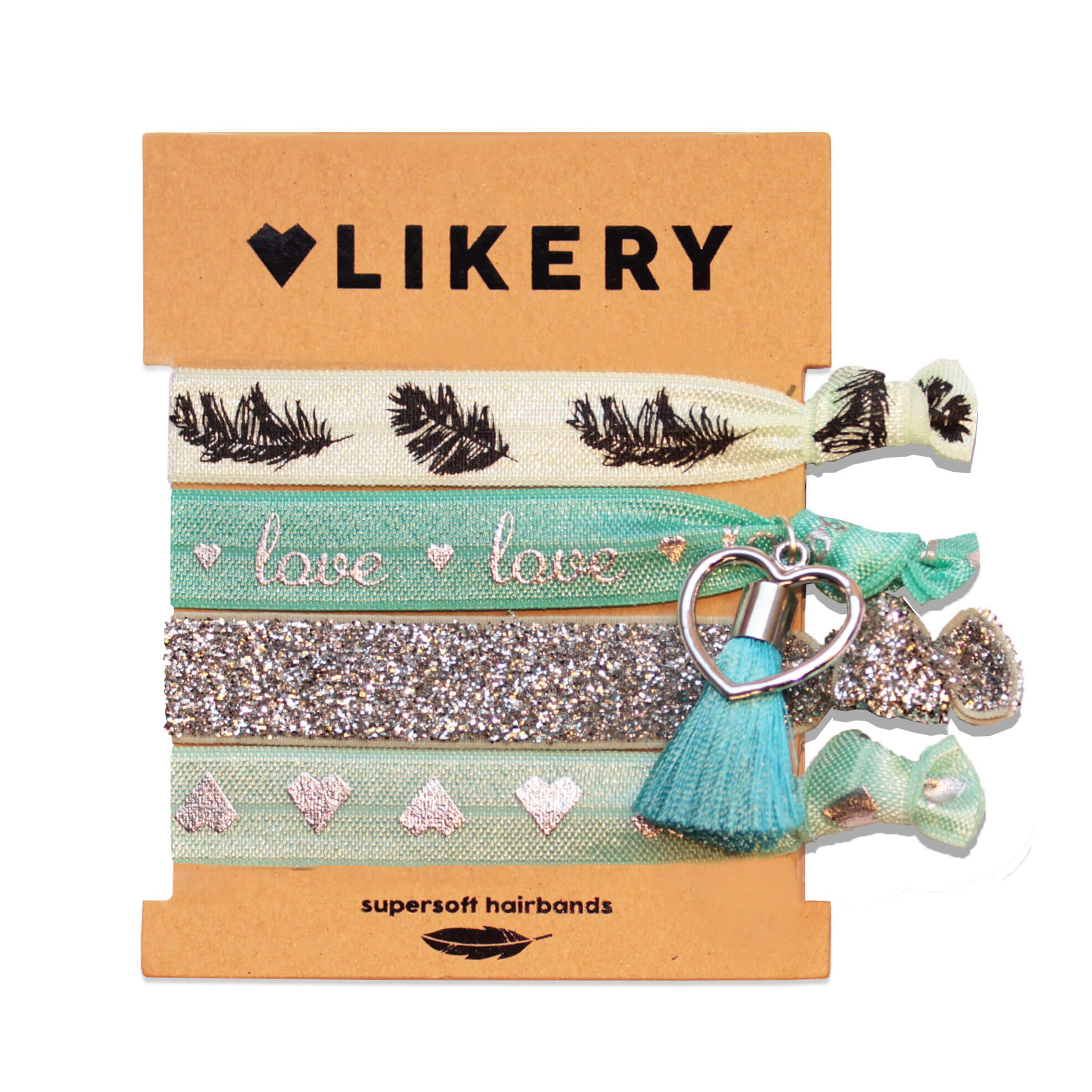 Supersoft hair bands | Bracelets | Gifts for women Children Girls | Printed hair bands | Bracelet shimmering fabric with glitter and cute pendants | Color: Mint