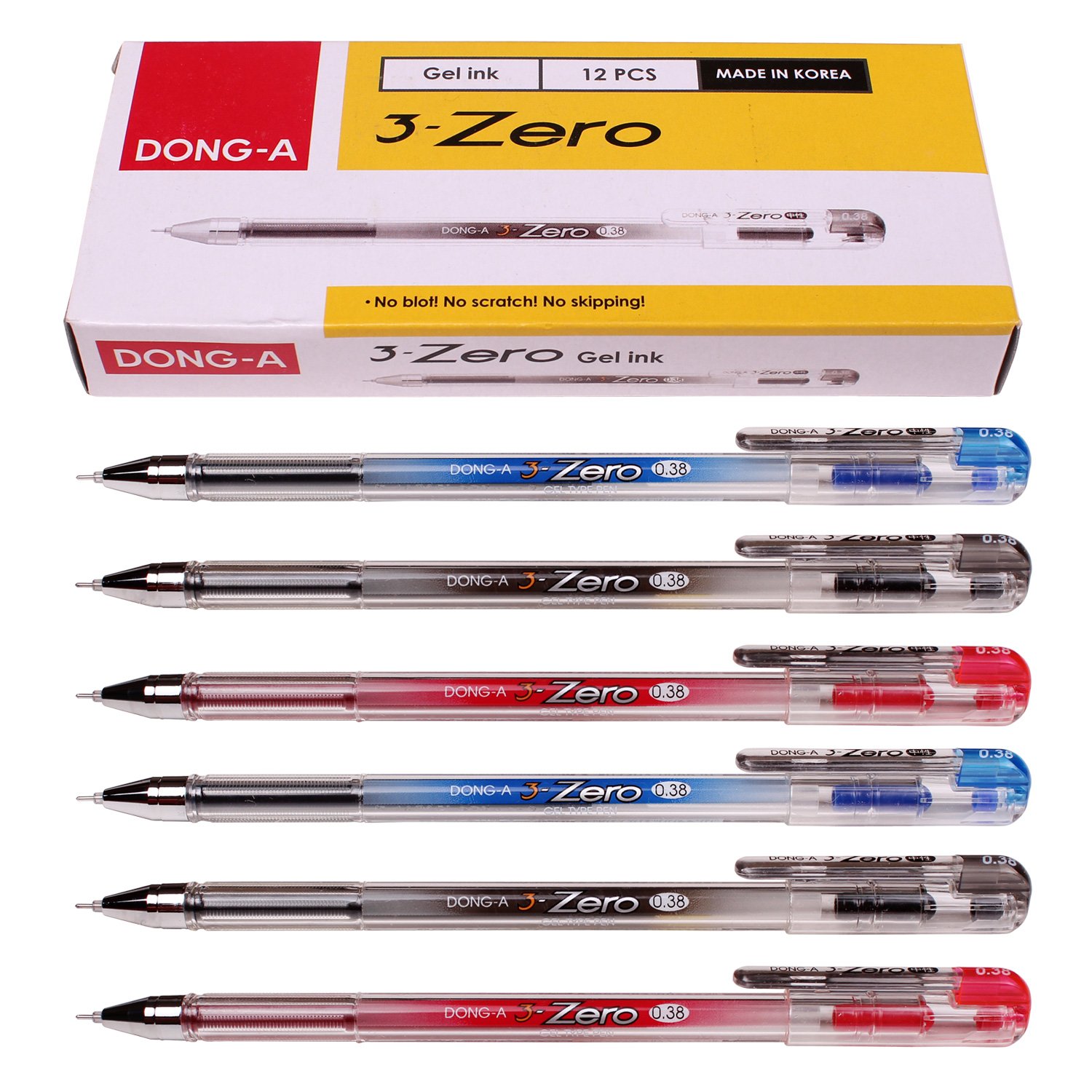Dong-a 0.38 Mm 3-zero Gel Ink Ball Point Pen Excellent Writing (No Blot,no Scratch,no Skipping) Color Mix-12 Pens by Dong-A