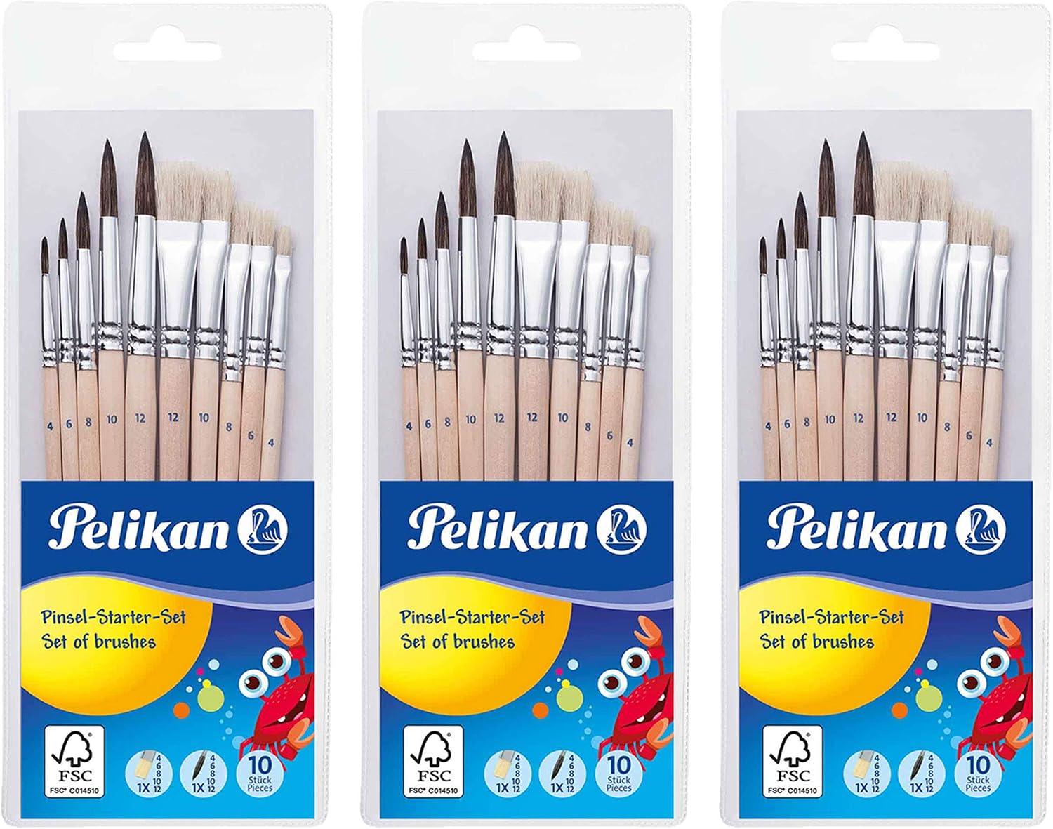 Pelikan Deckfarbkasten Space & Pinsel-Set – 12 Farben + 10 Pinsel (5 Haar-, 5 Borstenpinsel)