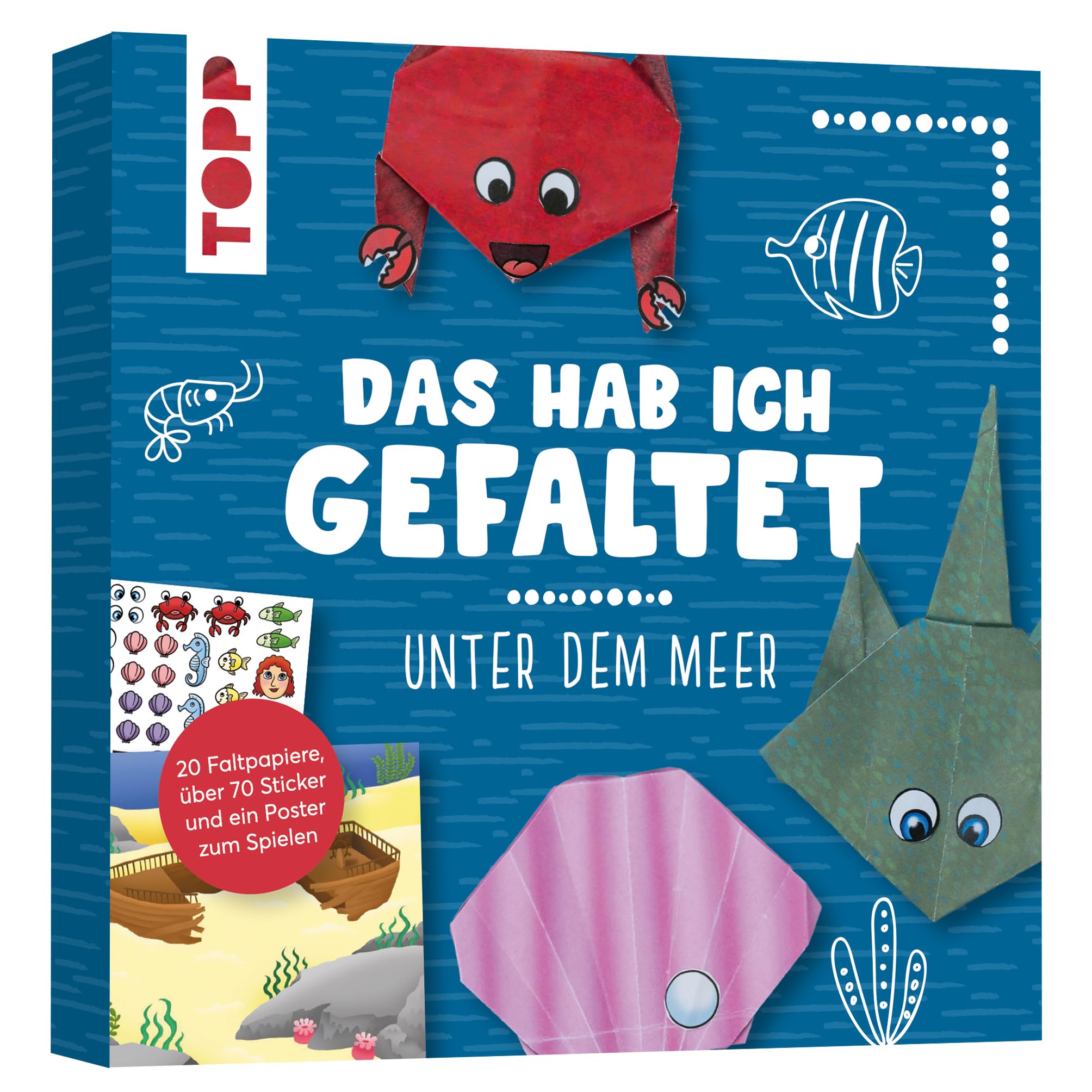 Das hab ich gefaltet Mini-Papierset - Unter dem Meer: Papierset zum Falten und Spielen. Mit 30 Faltblättern, über 70 Stickern und Spielposter