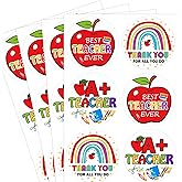 180pcs Thank You Teacher Labels 2 inch Teachers Day Appreciation Gifts Tags A+ Teacher Appreciation Stickers Apple Best Teacher Ever Labels for Envelope Seal Card Boxes Gift Wrap Party Decorations