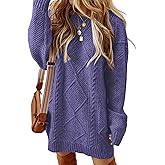 ZAFUL Women's Cable Knit Sweater Dress Long Sleeve Loose Crew Neck Pullover Tunic Mini Sweater Dress Fall Winter Outfits