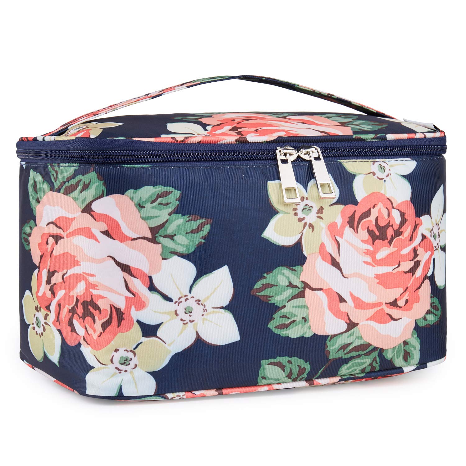 Travel Makeup Bag Large Cosmetic Bag Makeup Case Organizer for Women and Girls (Large, Blue Peony)