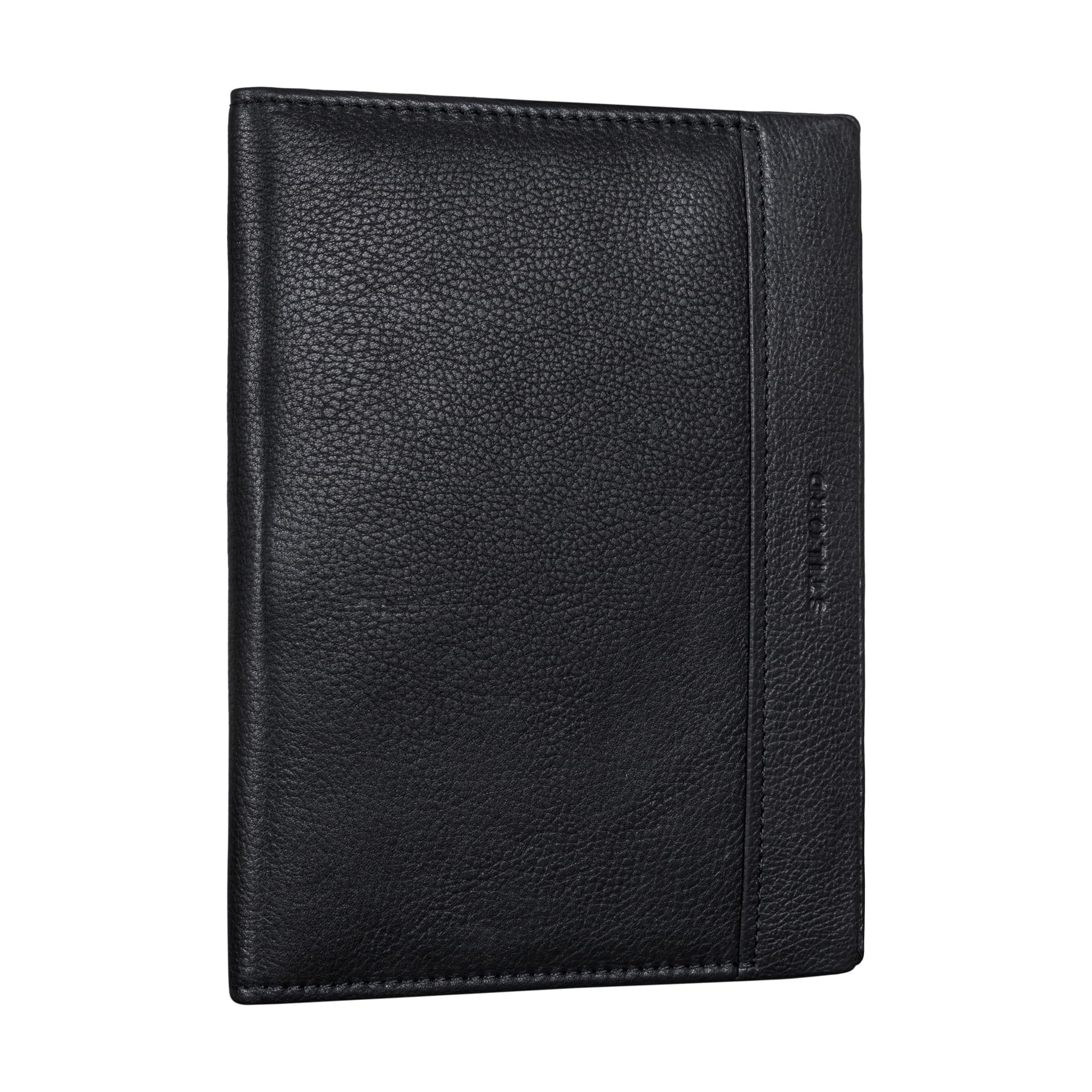 STILORD "Bernhard" A5 Leather Document Case - Business Folder, Office Organiser, Conference Folder - Genuine Leather Cover Colour:Obsidian Black